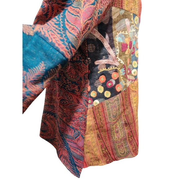 Soft Surroundings M Jacket Boho Floral Patchwork Embroidered Wool Silk Kimono - Picture 13 of 16